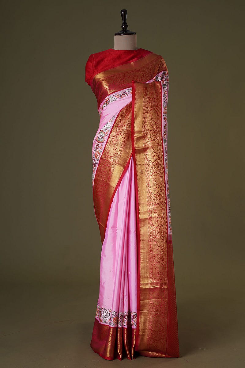 Party Pink Resham Embroidered Silk Saree