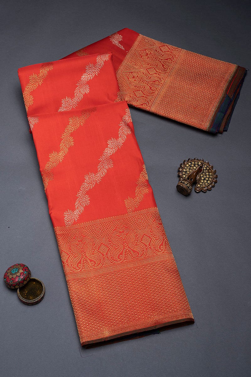 Aura Orange Zari Woven Kanchipuram Silk Saree
