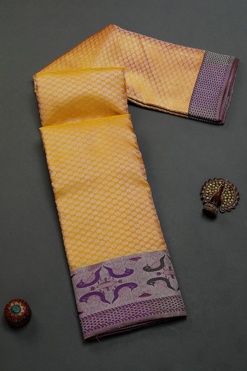 Yellow & Pink Dual Tone Zari Woven Kanchipuram Silk Saree
