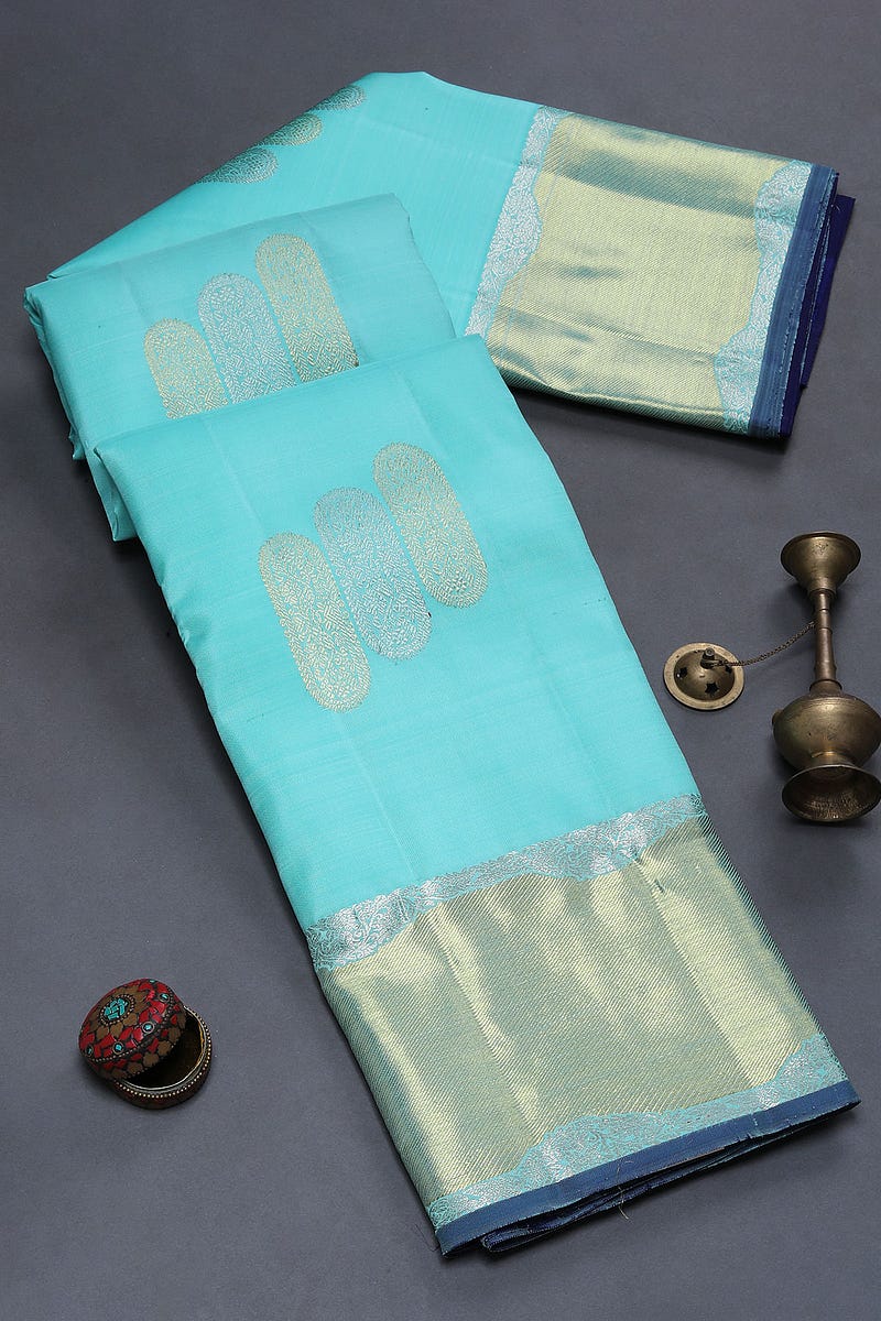 Tiffany Blue Zari Woven Kanchipuram Silk Saree