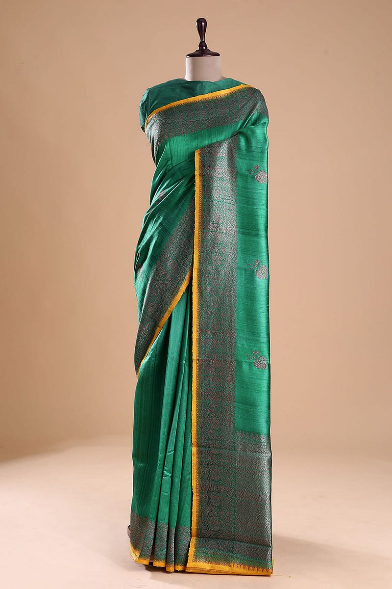 Deep Green Zari Woven Banarasi Raw Silk Saree