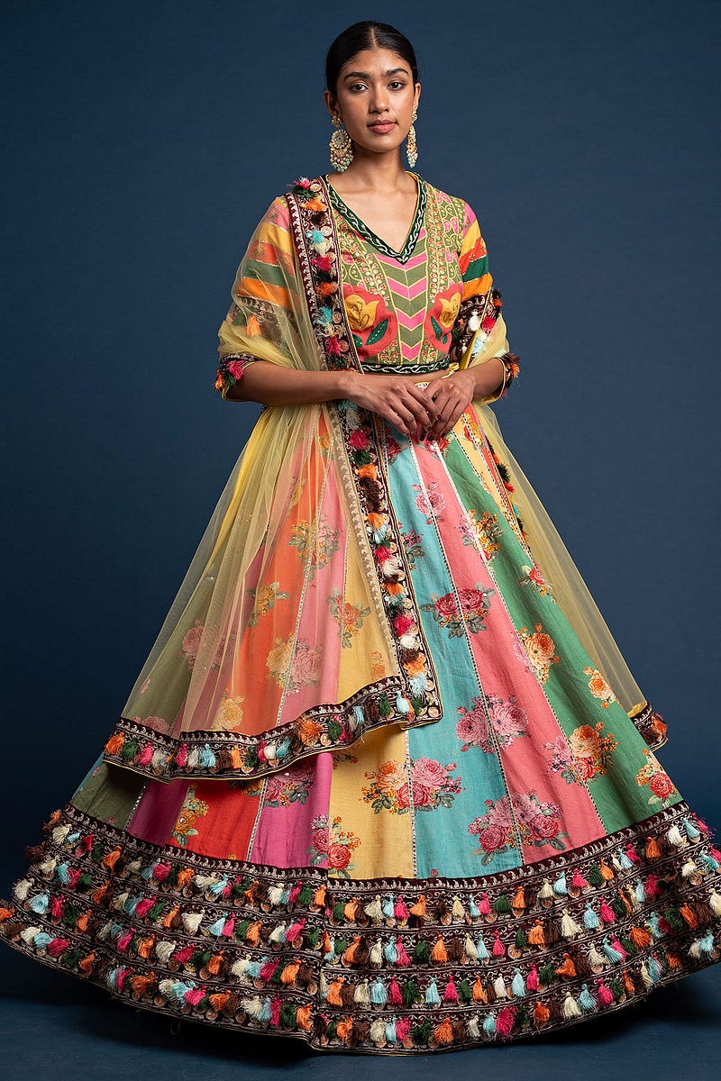Multicolour Sequins Embroidered Raw Silk Bridesmaid Lehenga