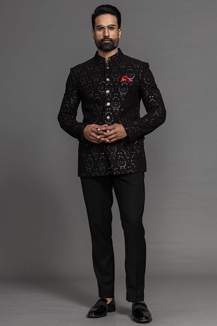 Black Thread Embroidered Georgette Jodhpuri Suit