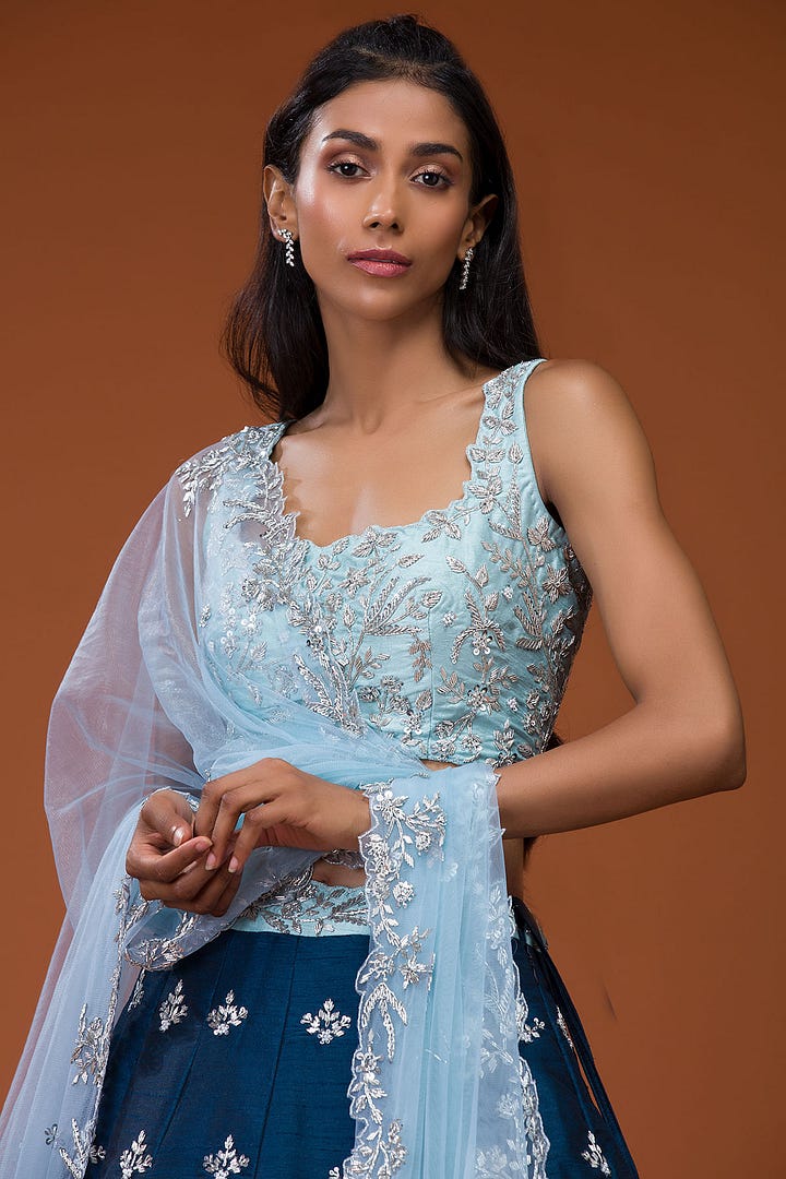Sky Blue Sequins Embroidered Silk Bridesmaid Lehenga