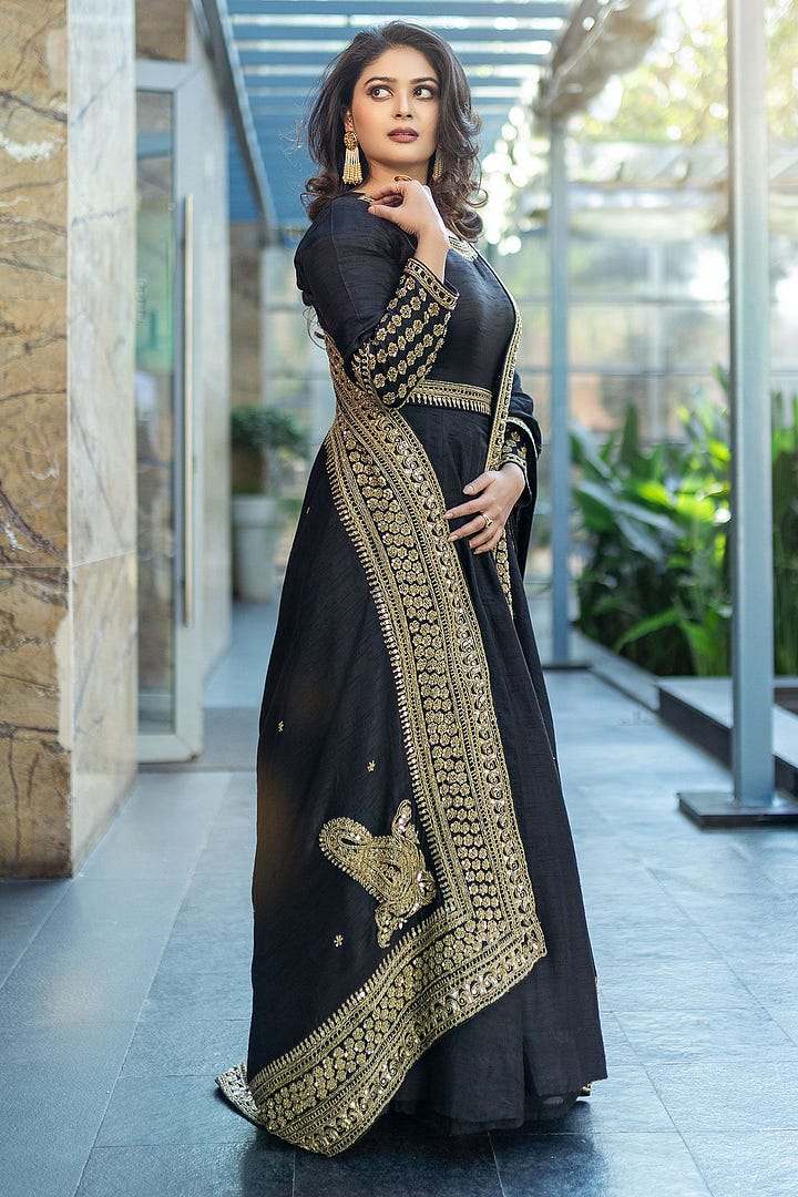 Black Pearl Embroidered Silk Anarkali Salwar
