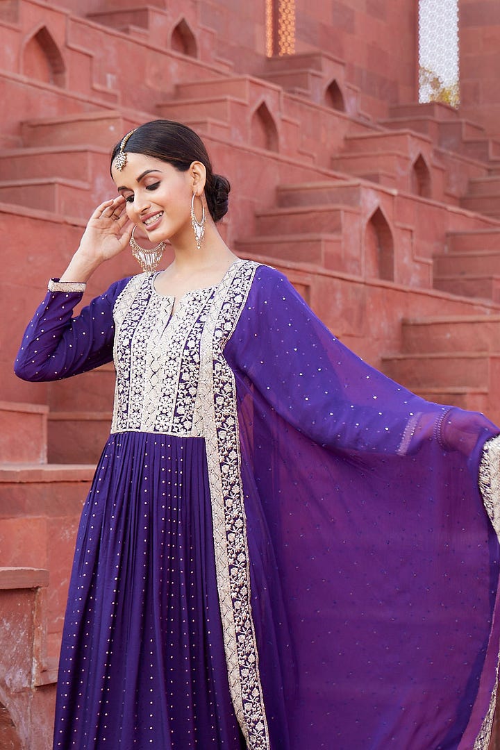 Ultra Violet Sequins Embroidered Georgette Festive Salwar Kameez