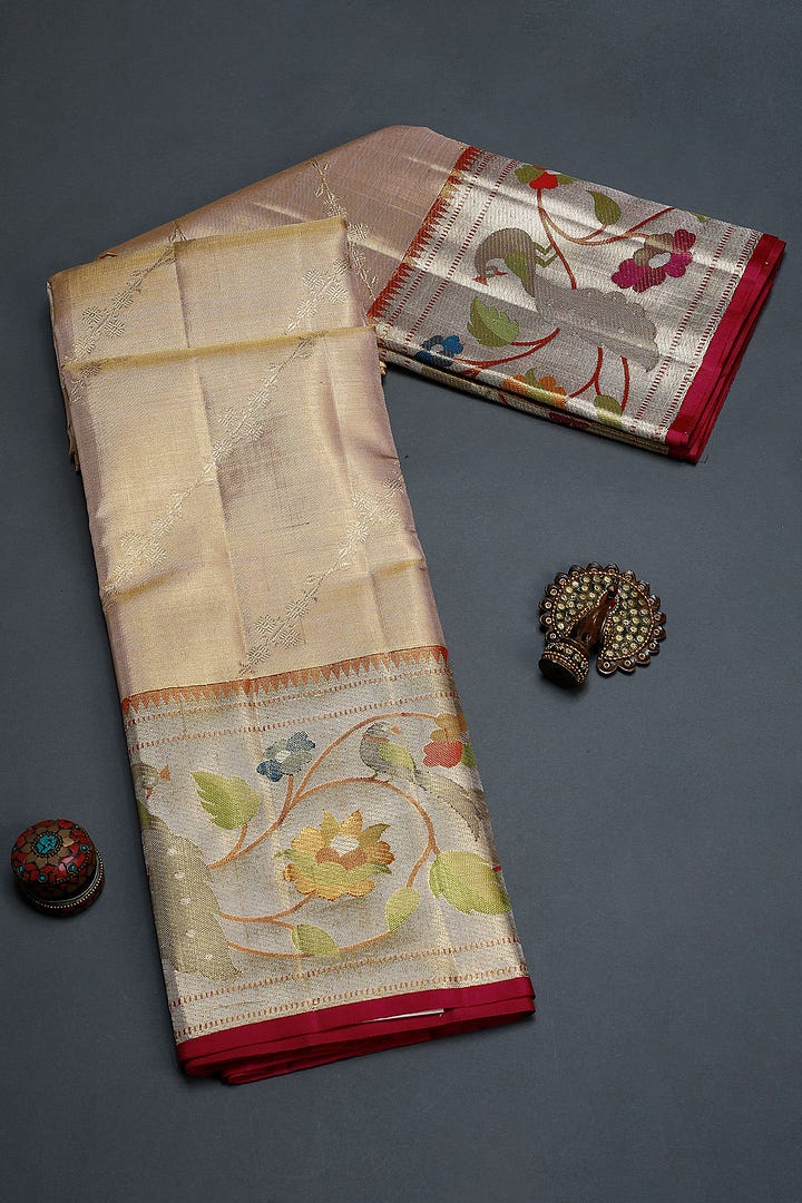 Gold Zari Woven Kanchipuram Tissue Silk Saree